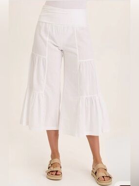 XCVI 100% Linen Side-Tier Wide Leg White Boho Palazzo NWOT Size XL